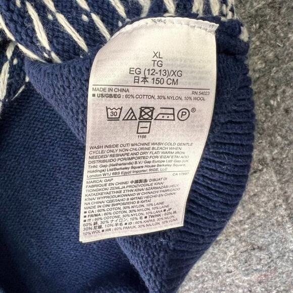 GAP Sweater Unisex Kids XL Wool Blend Fairisle Elysian Blue Multicolor Holiday - Picture 3 of 7